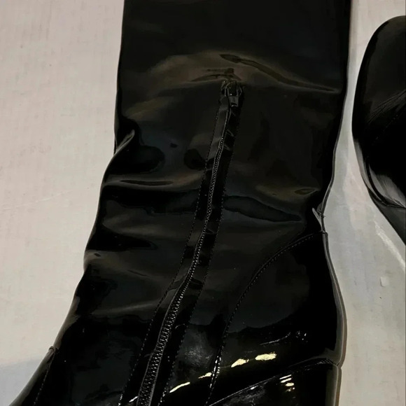 J Vincent Patent Leather Hidden Wedge Black Grunge,Goth Knee High Boots SZ 9M - Picture 9 of 12